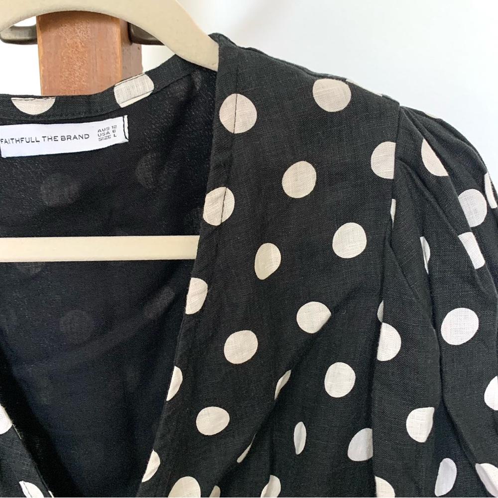 Faithful the Brand Godiva Wrap Linen Dress Black & White Polka Dot US 8 - Picture 10 of 15